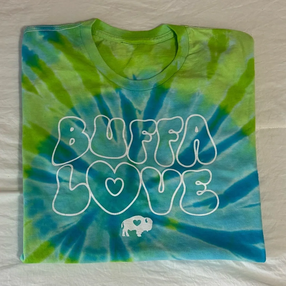 Green and Blue Buffalo Tie-Dye Graphic T-Shirt - Picture 1 of 4